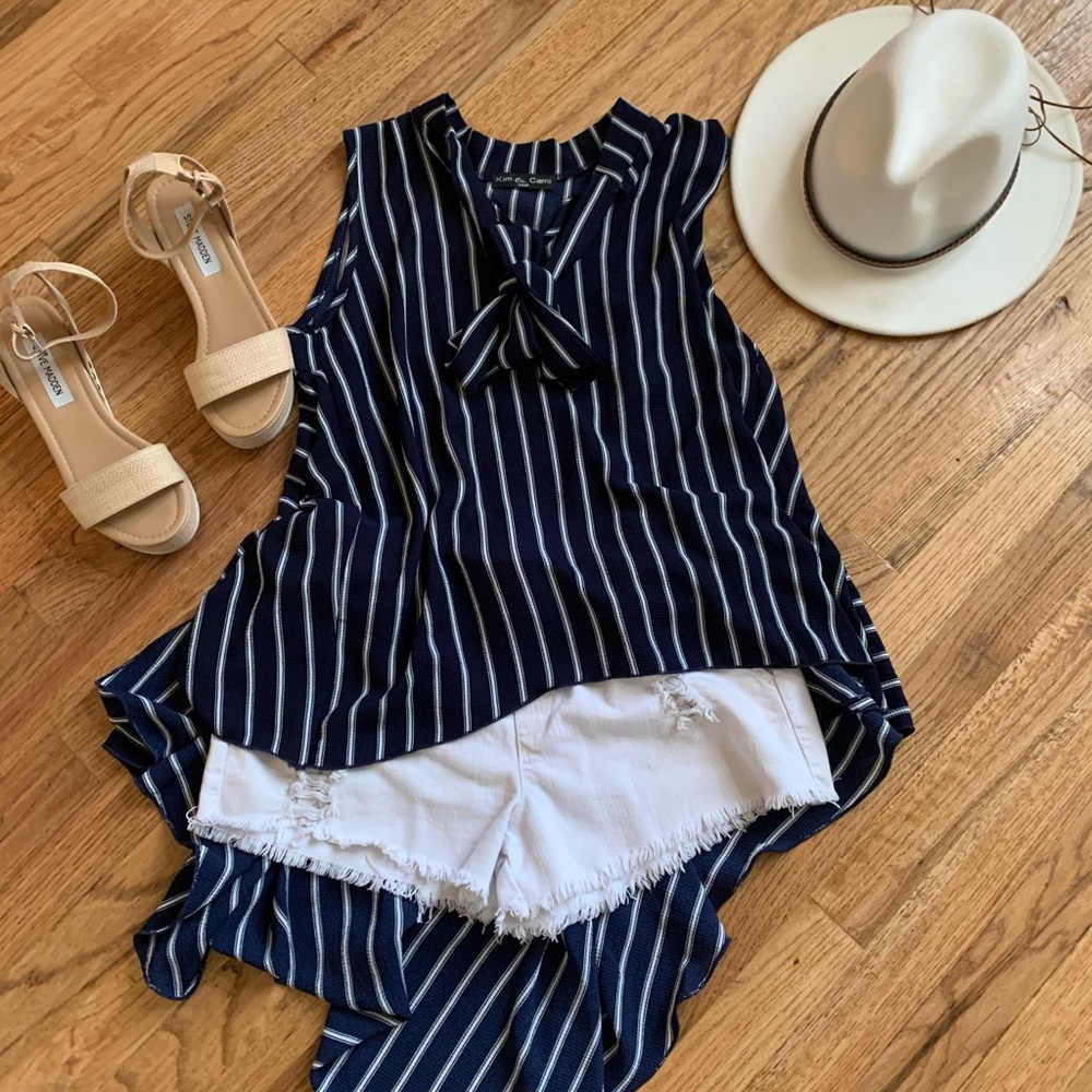 Kim & Cami blue & white striped blouse Small